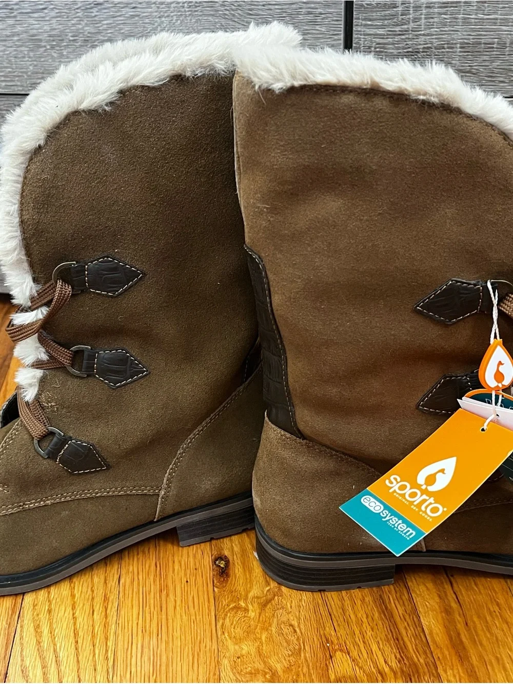 Sporto Brown Suede Faux-Fur Trim Lace-Up Ankle Boots style Pixie